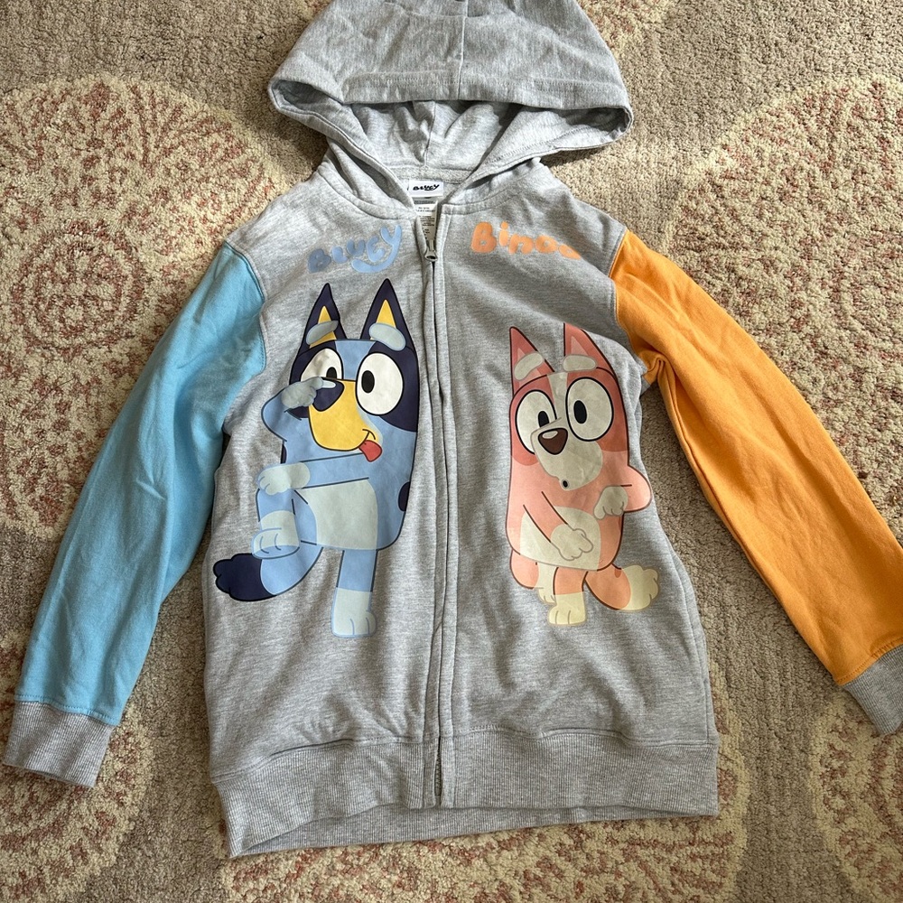 Kids Bluey and Bingo Hoodie - Gray, Blue, Orange